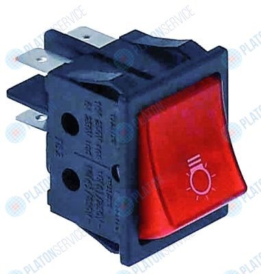 Выключатель балансирный 30x22мм красн. 2NO 250В 16А освещён. освещение