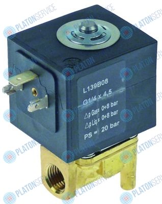 Клапан электромагнитный латунь 2 230 В перем. тока 1/4" выход 1/4" присоединение 1/4" Д 40мм DN 4.5мм